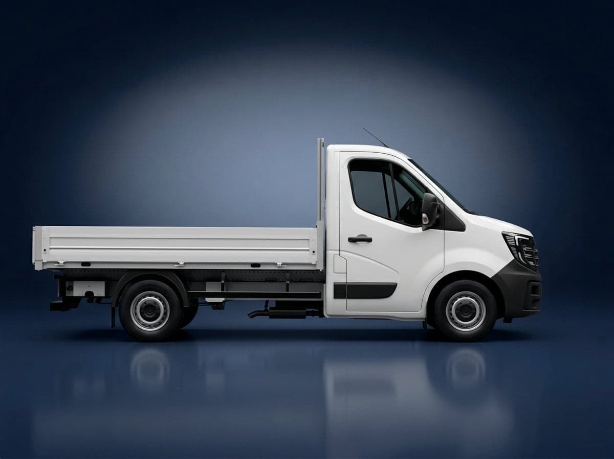 White dropside truck, side view
